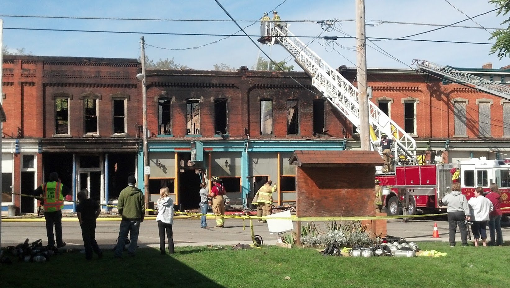 a row of burned buildings